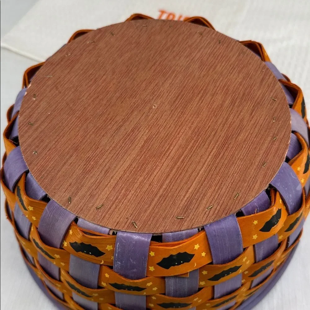 Halloween Basket Bowl Bats Orange Purple Black Decor Woven +Trick-or-treat towel